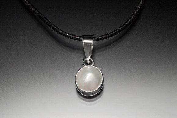 Silver Pearl Pendant, mens pearl necklace, Wedding and Bridal jewelry, June birthstone