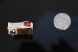 Unique two tone ring, Dual gemstone, amethyst, garnet stones, avant garde, east west horizontal ring design, relationship jewelry gift