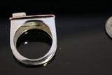 Unique two tone ring, Dual gemstone, amethyst, garnet stones, avant garde, east west horizontal ring design, relationship jewelry gift