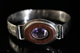 Large Gemstone  Bracelet,  hammered Bangle, February birthstone, Rosewood and Amethyst jewelry, one of a kind, handmade gift