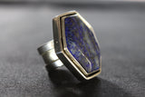 Chunky Lapis Sterling Silver Ring - Matte Unisex Design