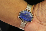 Chunky Sterling Silver Ring set wit Lapis stone, unisex design, matte finish one of a kind mens top quality gift