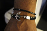 Mens Leather Anchor Bracelet: Sterling Silver Nautical Jewelry