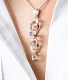 Silver DNA necklace, February Birthstone Amethyst, purple double helix pendant, science jewelry genetics biology medical gift for her