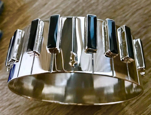 Piano Bangle Sterling silver with 14kt gold music symbol accents