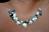 Sterling Silver Bib Necklace, Hammered Leaf Design