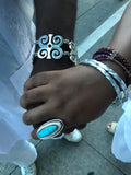Turquoise and upcycled Ivory set in sterling silver Statement Ring