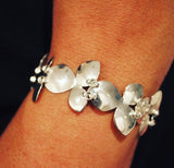Sterling Silver Leaf Link Bracelet, Hammered Reversible Design