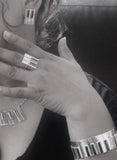 Piano earrings necklace ring and Bangle Jewelry set Sterling silver with 14kt gold music symbol accents. Moi Magazine