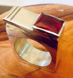 Handcrafted Red Garnet Ring: Etched Sterling Silver Statement Jewelry