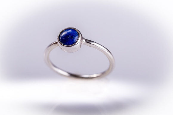 Sterling Silver lapis ring, round lapis lazuli December birthstone handmade dainty jewelry perfect as a pinky ring, Christmas gift