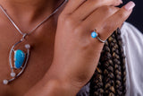 Blue Opal ring, Libra birthstone, stackable solitaire, October birthday gift, small,pinky, spiritual healing, luck, love, chakra, loyal