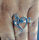 Sterling Silver music heart Ring,  Musical Love jewelry,  Treble bass clef band ring, romantic relationship gift,  Choir