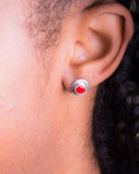Red Coral Stud silver earrings, Handmade Jewelry holiday gift