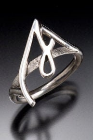 Silver initial ring letter S or J cursive representing Spirit of women gift for her handmade cute simple band quick shipping  available