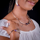Contemporary three piece one of a kind earrings necklace and bracelet jewelry set. Moi Magazine