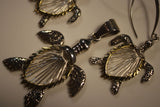 Two Tone Turtle Jewelry Set, Silver and Gold Necklace Earrings