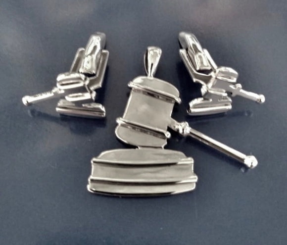 Gavel cuff links and pendant for judge, lawyers, law student gift Sterling handmade mallet accessories for auction, formal, office wear