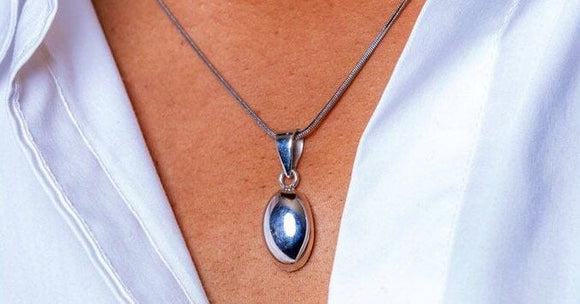 Silver Oval necklace handmade, New Orleans, Chicago inspired bean jewelry gift, Perfect tailored Necklace for working women, gift for growth