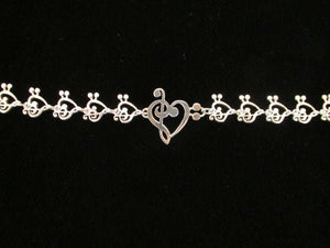 Gift for Music lover, Heart link bracelet, Sterling silver handmade jewelry