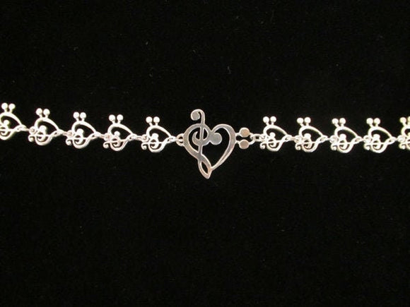 Gift for Music lover, Heart link bracelet, Sterling silver handmade jewelry