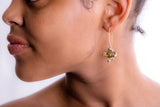 Square drop Earrings, 3D Yellow crystal dangle earrings set in Sterling Silver