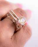 Stackable ring with Carnelian, Red orange round stone set in Sterling silver, Statement ring. handmade with cut out crosses.