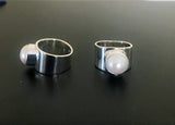 Pearl Ring handmade wide band with genuine freshwater pearl set in Sterling silver fitting choice for engagement ring June birthstone gift