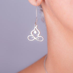 Yoga earrings, lotus position, silver infinity jewelry, energy work gift, Buddhist meditation Padmasana Yogi,  boho mind body spirit Hindi