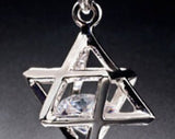 Merkaba jewelry set, Silver pendant with floating crystal, 3d star of David,  Earring and necklace set, Yoga and Jewish inspired gift