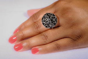 Unique Silver Ring, Handmade Statement ring, one of a kind abstract design energy within a circle of control, Statement jewelry