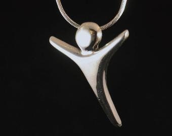 Silver Necklace, Divine yet human figure empty self spiritual buddhist hindu tai chi inspired unisex gift for yoga meditation