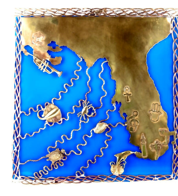 Gulf coast tabletop art, Gulf of Mexico mantle art,marine biology gift, estuary conservation science and art for the wall