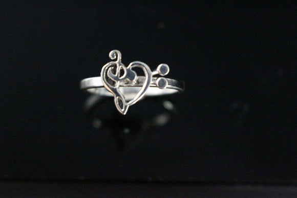 Music heart adjustable ring  Treble Bass clef Musical Love  jewelry Sterling silver Ring Handmade Mothers Day Gift for her