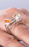Stackable ring with Carnelian, Red orange round stone set in Sterling silver, Statement ring. handmade with cut out crosses.