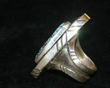 Bold Turquoise ring, Blue and Black Calypso Variscite gem stones, with recycled piano key in outer hand forged sterling silver etched rim