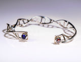DNA JEWELRY SET, Sterling silver necklace and bracelet set with blue and red crystals, perfect science gift, genetics gift, Graduation gift