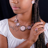 Pink floral shaped necklace hand carved in Pink Oyster shell and sterling silver, gift for her