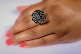 Unique Silver Ring, Handmade Statement ring, one of a kind abstract design energy within a circle of control, Statement jewelry