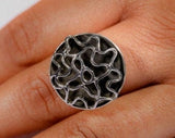 Unique Silver Ring, Handmade Statement ring, one of a kind abstract design energy within a circle of control, Statement jewelry