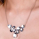 Sterling Silver Bib Necklace, Hammered Leaf Design