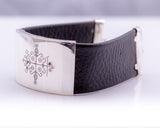 Papa Legba Veve Cuff: Sterling Silver & Leather Bracelet