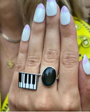 Repurposed Piano Key Ring, Music Teacher Jewelry, Adjustable Wide Band
