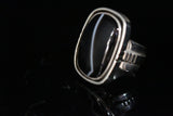 Silver Ring Black Stone Sardonyx August Birthstone Square outer shadowbox Stone of Strength Protection