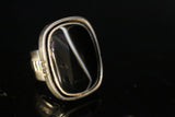 Silver Ring Black Stone Sardonyx August Birthstone Square outer shadowbox Stone of Strength Protection