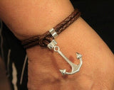 Mens Leather Anchor Bracelet: Sterling Silver Nautical Jewelry