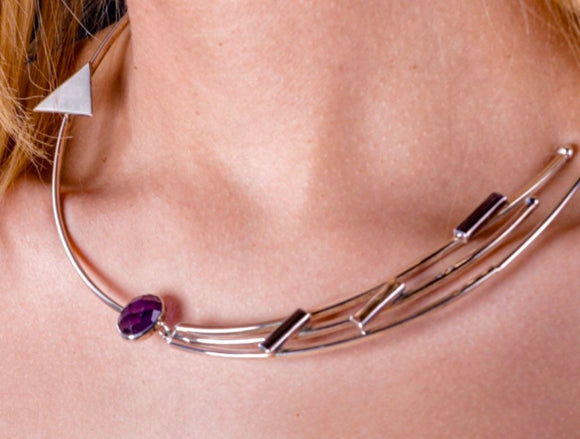 Modern silver choker, Chester Allen design, one of a kind, handmade necklace, upscale collar, gift for her
