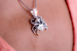 Handmade Silver Crab Pendant: Nautical Blue Crab Necklace
