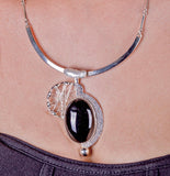 Black Onyx Silver Pendant Necklace: Art Deco Style, January Birthstone