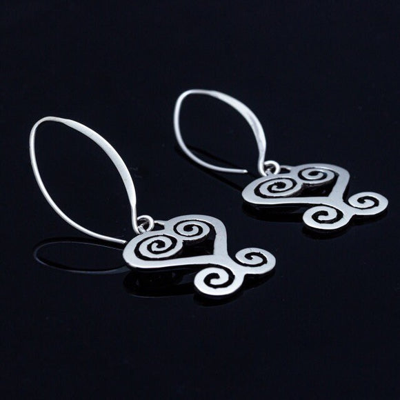 sankofa heart earrings, sterling silver adinkra heart dangle earrings